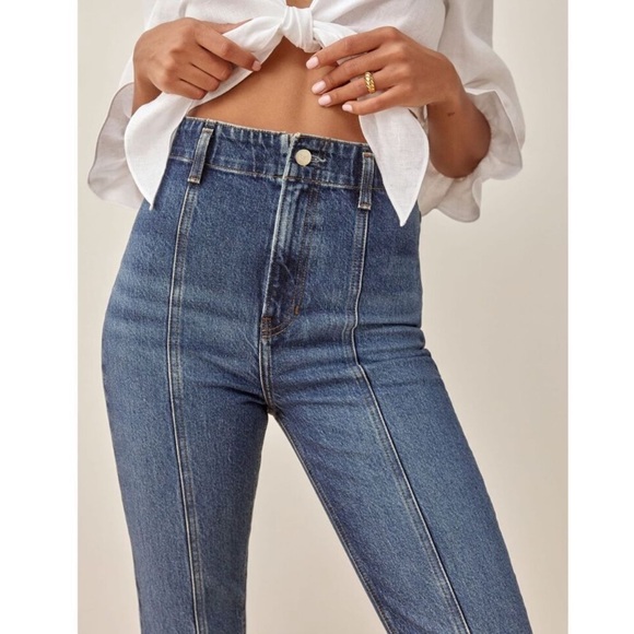 Reformation Dark Anguilla Denim Amie Seamed High Rise Skinny Jeans size 23 - Picture 2 of 9